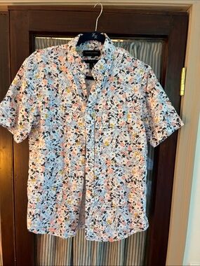 Men's Short-Sleeve Floral Button-Up Shirt - White/Pastel